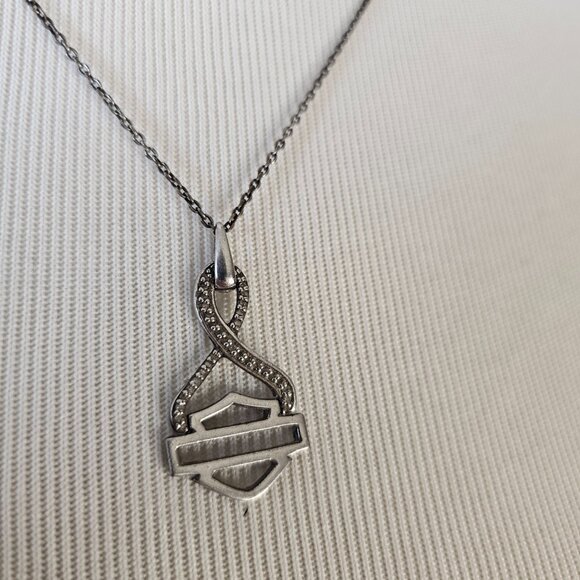 Harley Davidson Moto Biker Sterling Silver Insignia Bling Bar & Shield Necklace - Picture 1 of 10
